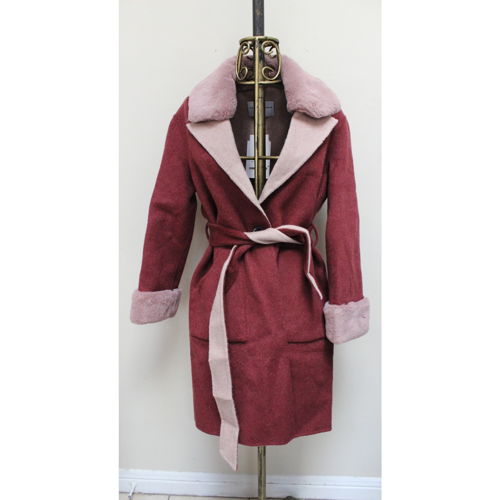 Nwt Petite Studio Nyc Red Pink Elsa Fur Wool Reversible Coat Size Xs — image 3 of 6